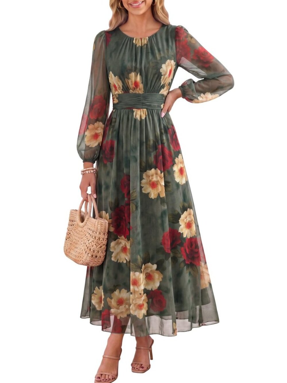 Tulle Maxi Dresses for Women Puff Long Sleeve Tea Party Outfits
